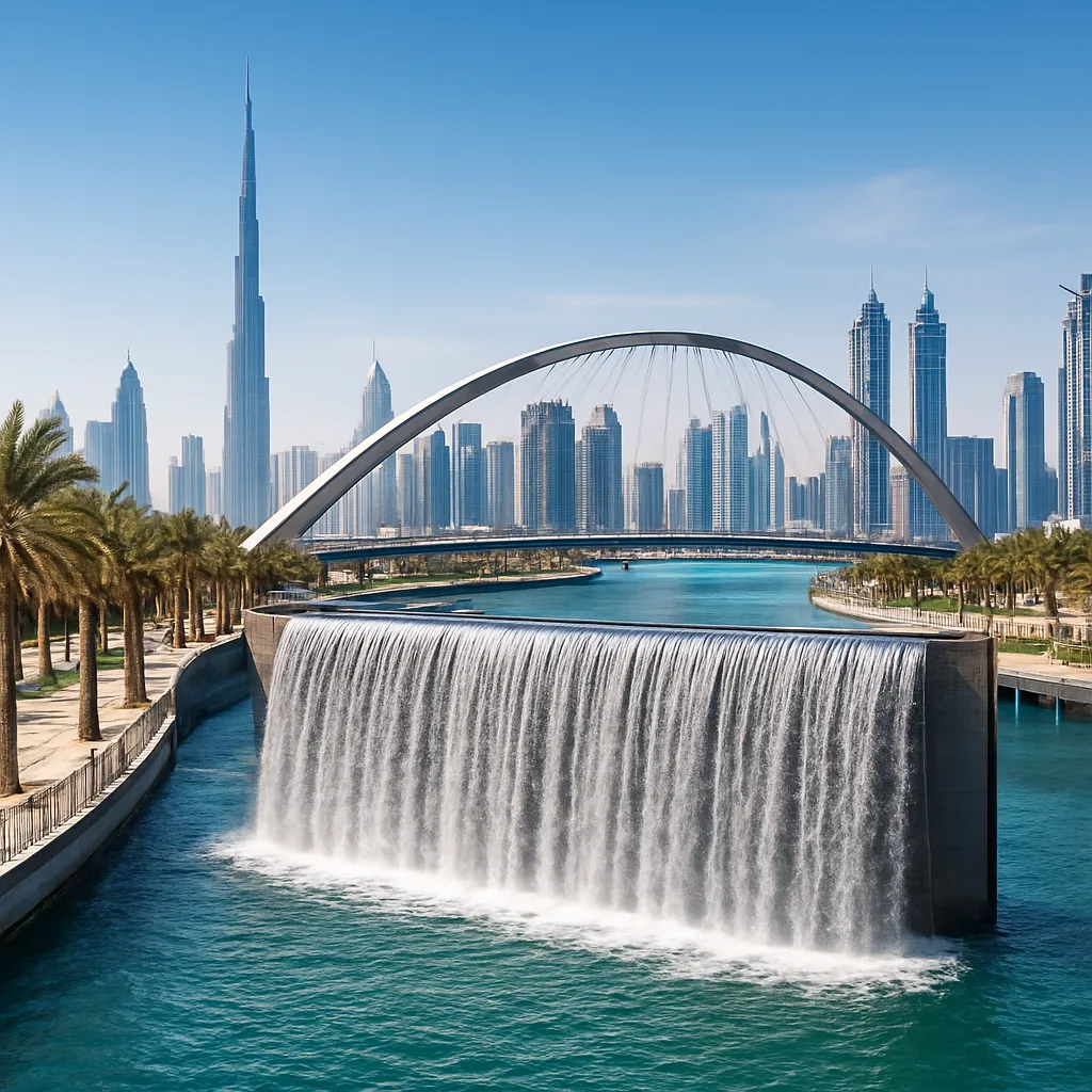 Dubai Canal Waterfall Area